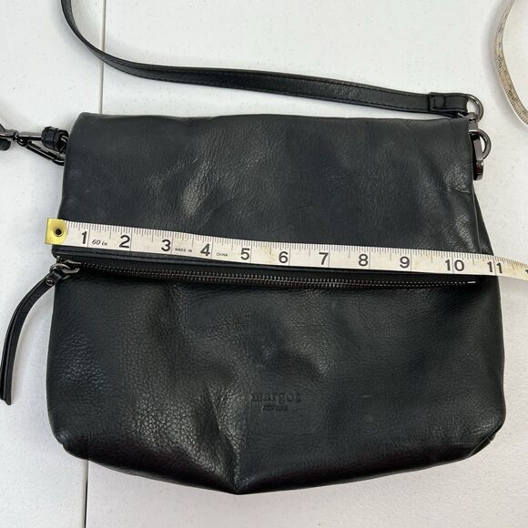 Margot NY Crossbody Bag Black Pebbled Leather Fold Over Convertible Clutch Purse - Picture 14 of 15